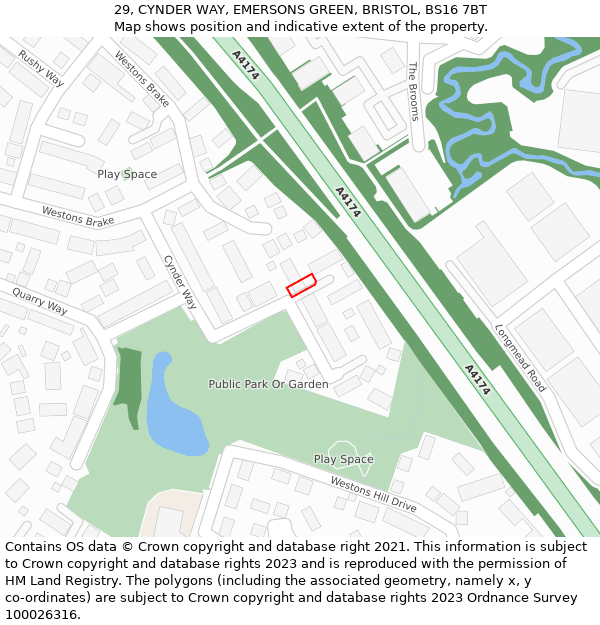 29, CYNDER WAY, EMERSONS GREEN, BRISTOL, BS16 7BT: Location map and indicative extent of plot