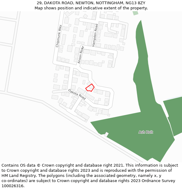 29, DAKOTA ROAD, NEWTON, NOTTINGHAM, NG13 8ZY: Location map and indicative extent of plot