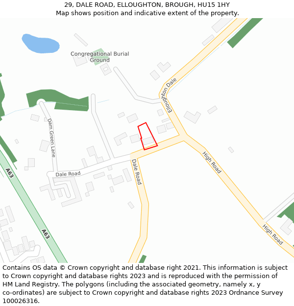 29, DALE ROAD, ELLOUGHTON, BROUGH, HU15 1HY: Location map and indicative extent of plot