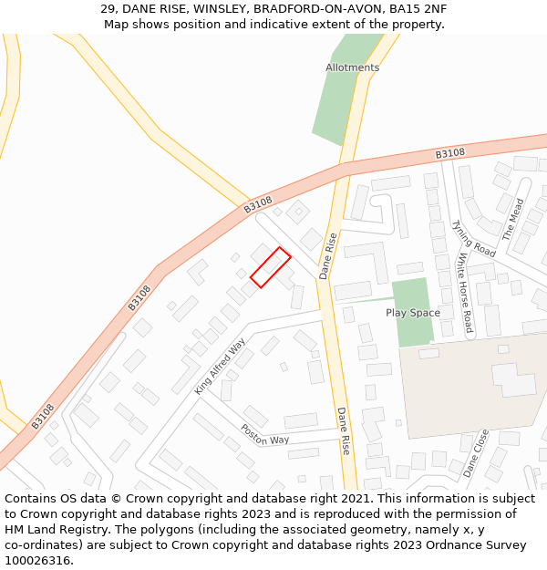 29, DANE RISE, WINSLEY, BRADFORD-ON-AVON, BA15 2NF: Location map and indicative extent of plot