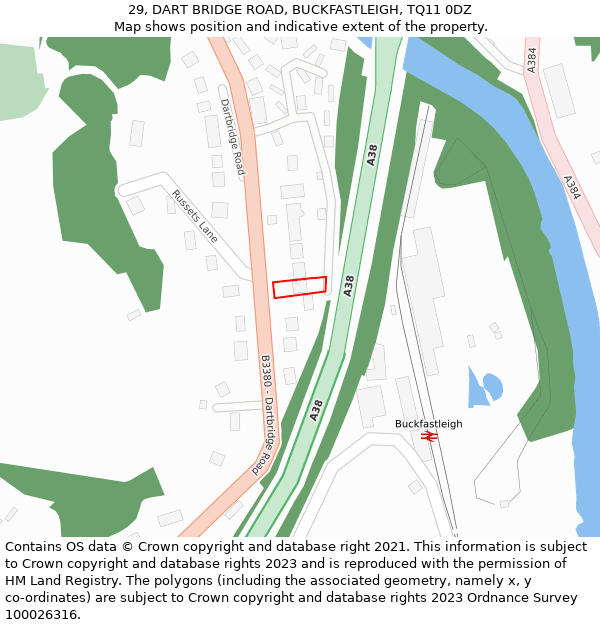 29, DART BRIDGE ROAD, BUCKFASTLEIGH, TQ11 0DZ: Location map and indicative extent of plot