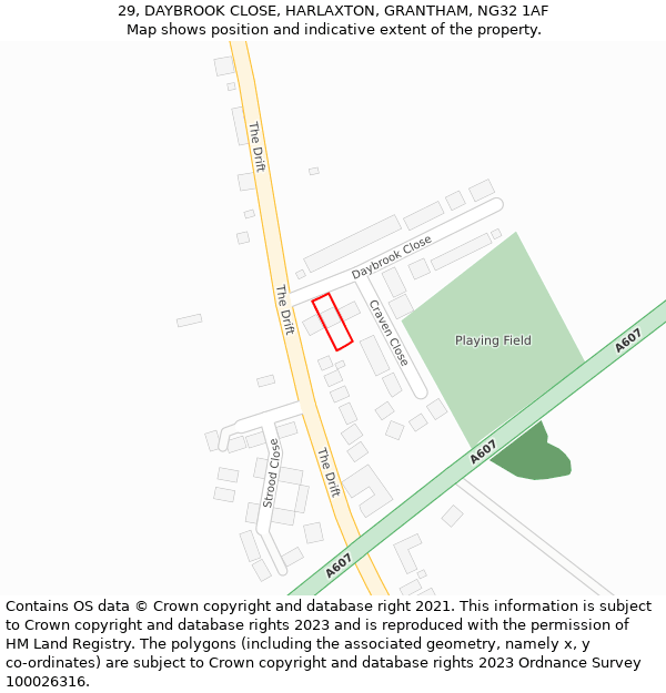 29, DAYBROOK CLOSE, HARLAXTON, GRANTHAM, NG32 1AF: Location map and indicative extent of plot