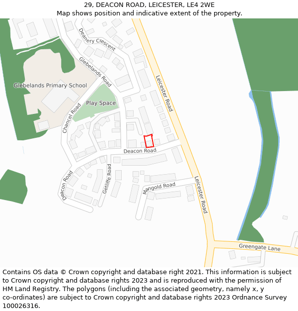 29, DEACON ROAD, LEICESTER, LE4 2WE: Location map and indicative extent of plot