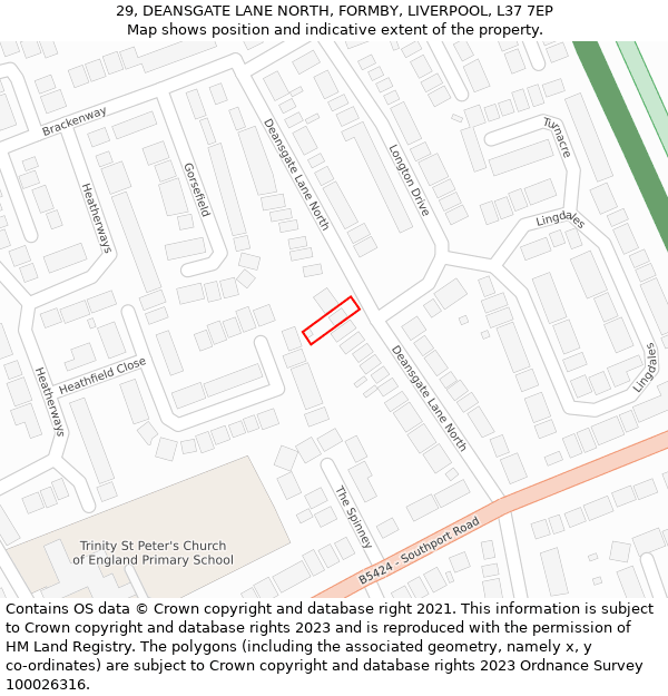 29, DEANSGATE LANE NORTH, FORMBY, LIVERPOOL, L37 7EP: Location map and indicative extent of plot