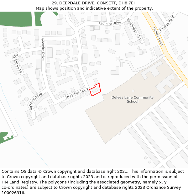 29, DEEPDALE DRIVE, CONSETT, DH8 7EH: Location map and indicative extent of plot