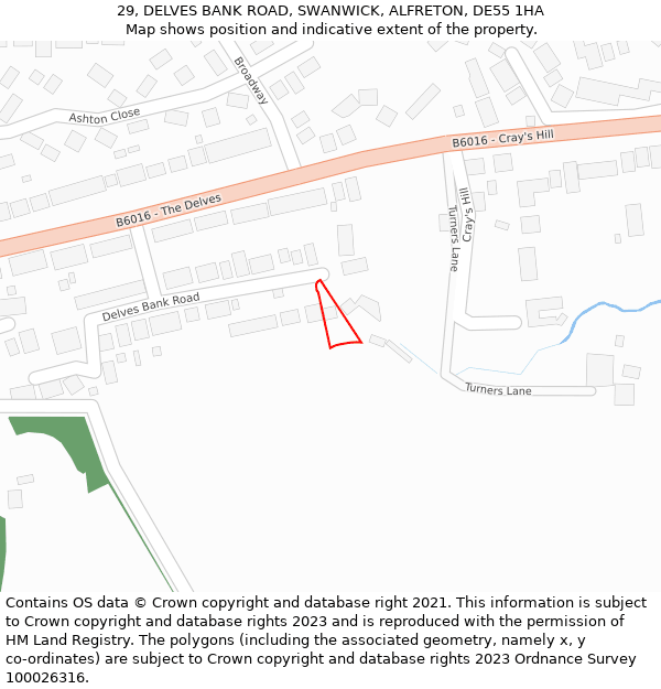 29, DELVES BANK ROAD, SWANWICK, ALFRETON, DE55 1HA: Location map and indicative extent of plot