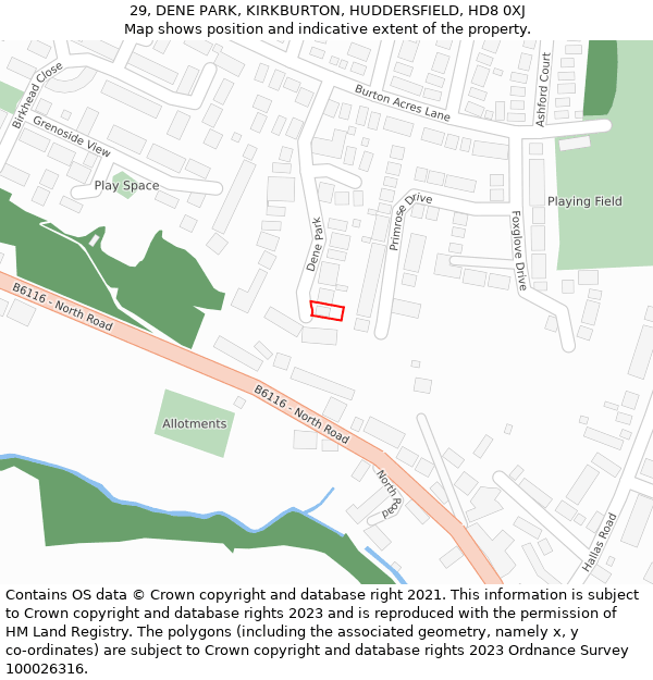 29, DENE PARK, KIRKBURTON, HUDDERSFIELD, HD8 0XJ: Location map and indicative extent of plot