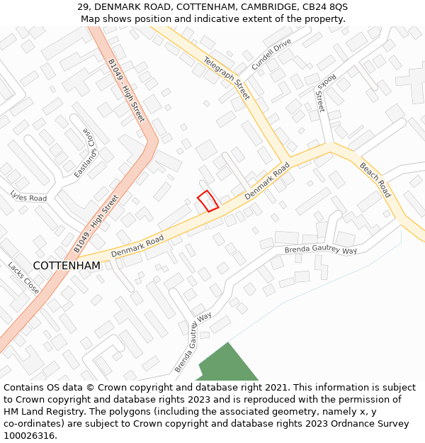 29, DENMARK ROAD, COTTENHAM, CAMBRIDGE, CB24 8QS: Location map and indicative extent of plot