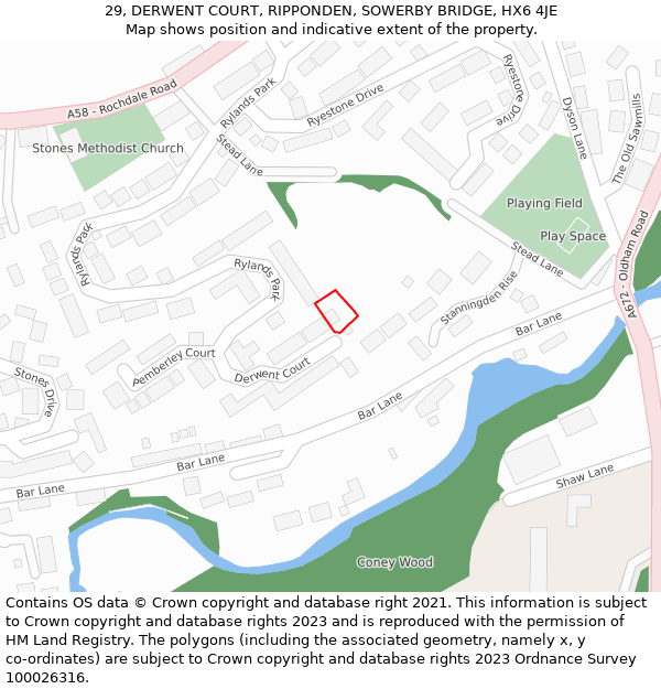29, DERWENT COURT, RIPPONDEN, SOWERBY BRIDGE, HX6 4JE: Location map and indicative extent of plot