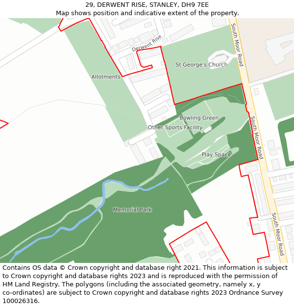 29, DERWENT RISE, STANLEY, DH9 7EE: Location map and indicative extent of plot