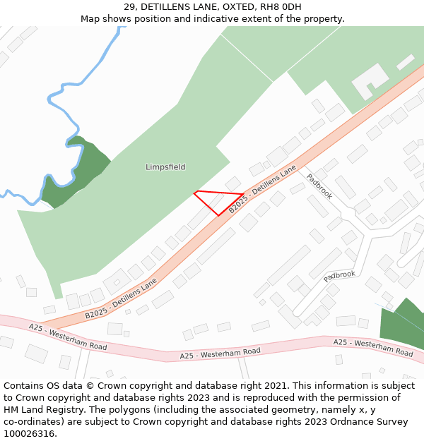 29, DETILLENS LANE, OXTED, RH8 0DH: Location map and indicative extent of plot