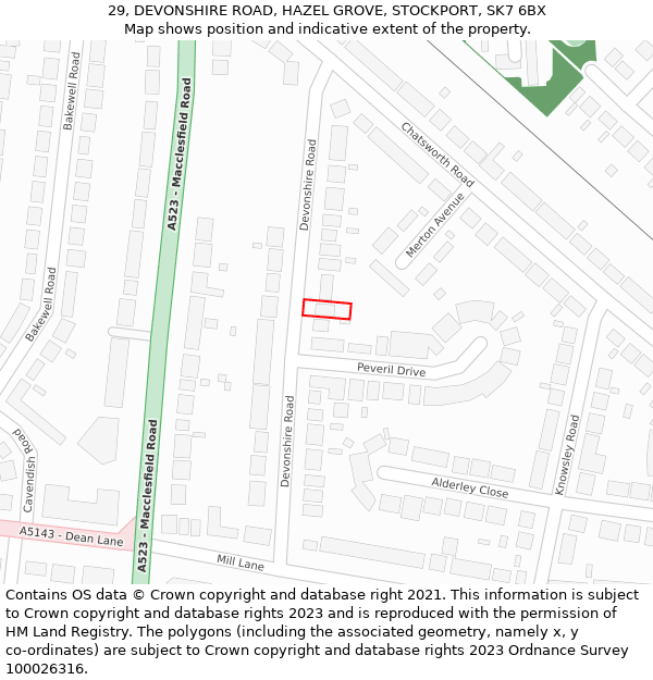 29, DEVONSHIRE ROAD, HAZEL GROVE, STOCKPORT, SK7 6BX: Location map and indicative extent of plot