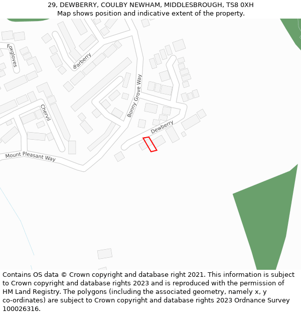 29, DEWBERRY, COULBY NEWHAM, MIDDLESBROUGH, TS8 0XH: Location map and indicative extent of plot