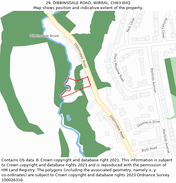 29, DIBBINSDALE ROAD, WIRRAL, CH63 0HQ: Location map and indicative extent of plot