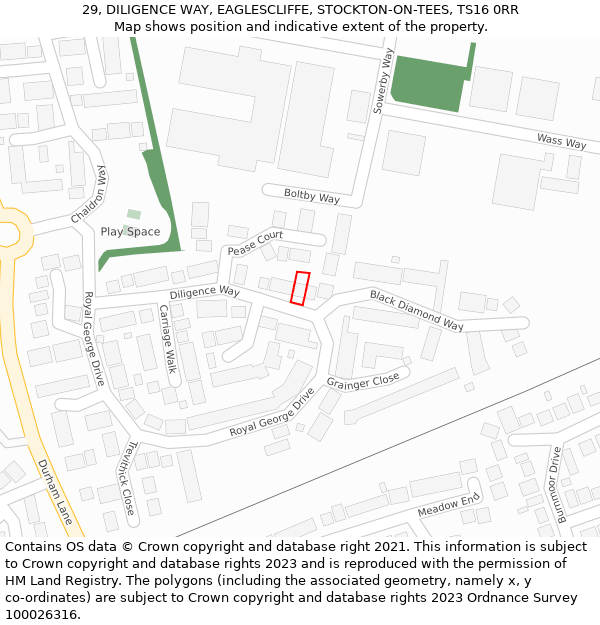 29, DILIGENCE WAY, EAGLESCLIFFE, STOCKTON-ON-TEES, TS16 0RR: Location map and indicative extent of plot