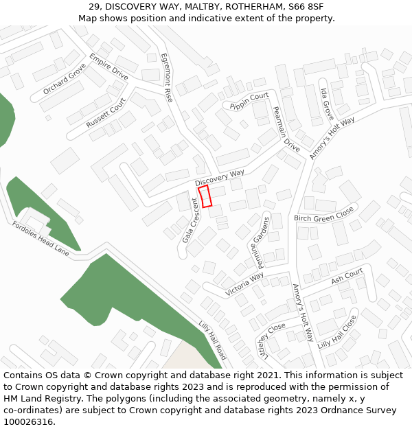 29, DISCOVERY WAY, MALTBY, ROTHERHAM, S66 8SF: Location map and indicative extent of plot