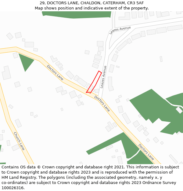 29, DOCTORS LANE, CHALDON, CATERHAM, CR3 5AF: Location map and indicative extent of plot