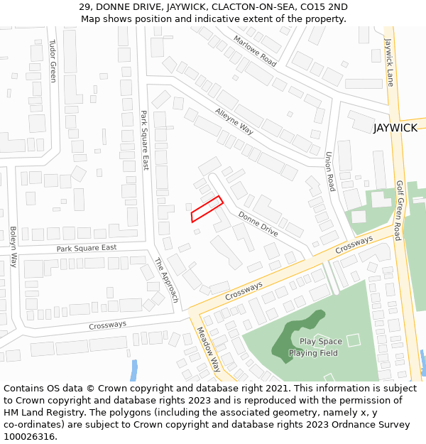 29, DONNE DRIVE, JAYWICK, CLACTON-ON-SEA, CO15 2ND: Location map and indicative extent of plot