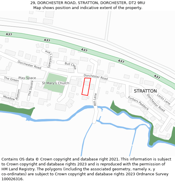 29, DORCHESTER ROAD, STRATTON, DORCHESTER, DT2 9RU: Location map and indicative extent of plot