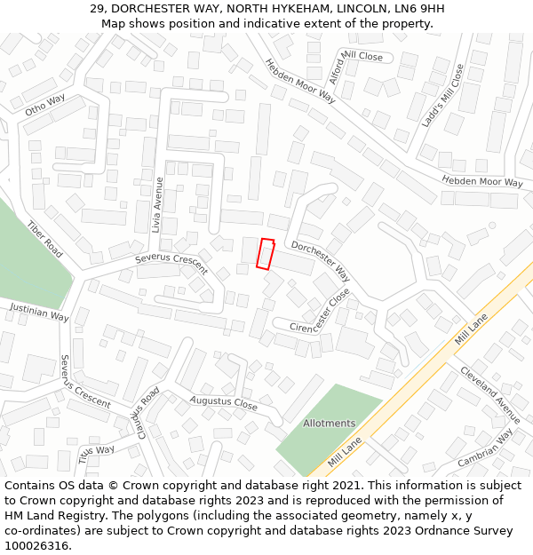 29, DORCHESTER WAY, NORTH HYKEHAM, LINCOLN, LN6 9HH: Location map and indicative extent of plot