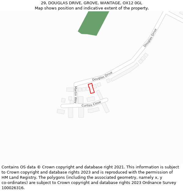 29, DOUGLAS DRIVE, GROVE, WANTAGE, OX12 0GL: Location map and indicative extent of plot