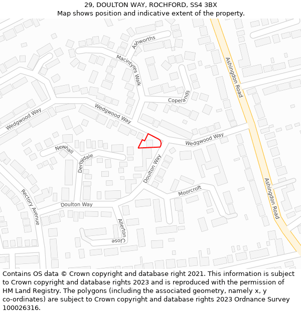 29, DOULTON WAY, ROCHFORD, SS4 3BX: Location map and indicative extent of plot