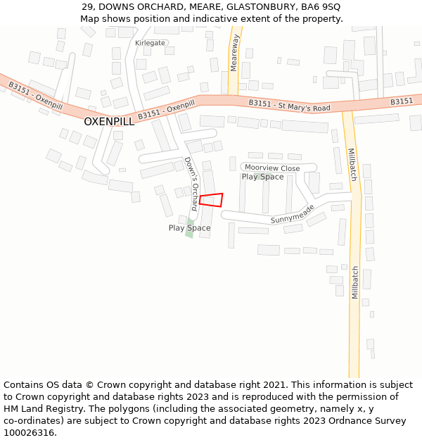 29, DOWNS ORCHARD, MEARE, GLASTONBURY, BA6 9SQ: Location map and indicative extent of plot