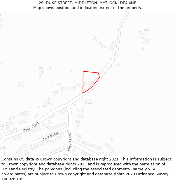 29, DUKE STREET, MIDDLETON, MATLOCK, DE4 4NB: Location map and indicative extent of plot