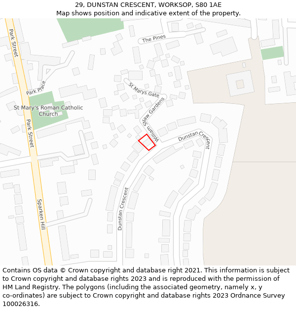 29, DUNSTAN CRESCENT, WORKSOP, S80 1AE: Location map and indicative extent of plot