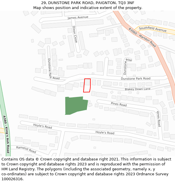 29, DUNSTONE PARK ROAD, PAIGNTON, TQ3 3NF: Location map and indicative extent of plot