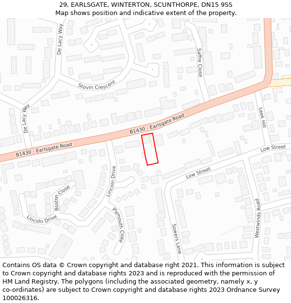 29, EARLSGATE, WINTERTON, SCUNTHORPE, DN15 9SS: Location map and indicative extent of plot