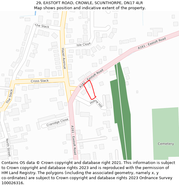 29, EASTOFT ROAD, CROWLE, SCUNTHORPE, DN17 4LR: Location map and indicative extent of plot