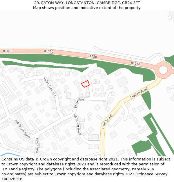 29, EATON WAY, LONGSTANTON, CAMBRIDGE, CB24 3ET: Location map and indicative extent of plot