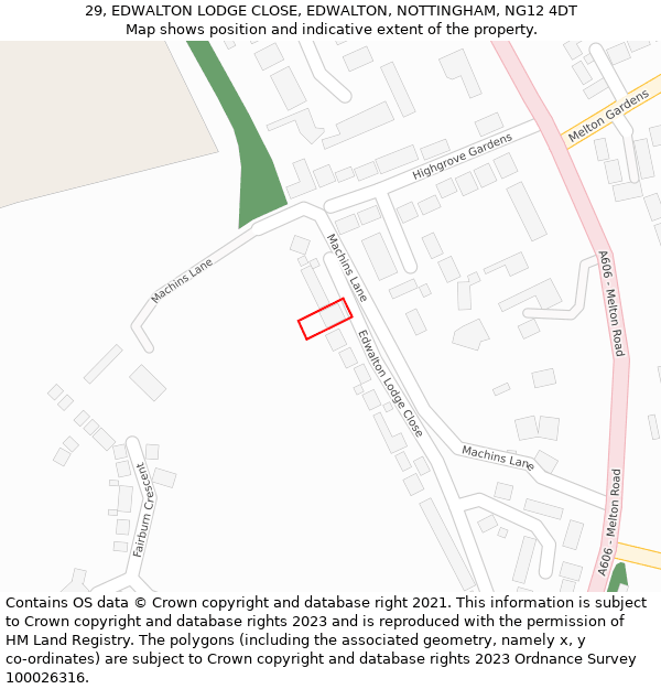 29, EDWALTON LODGE CLOSE, EDWALTON, NOTTINGHAM, NG12 4DT: Location map and indicative extent of plot