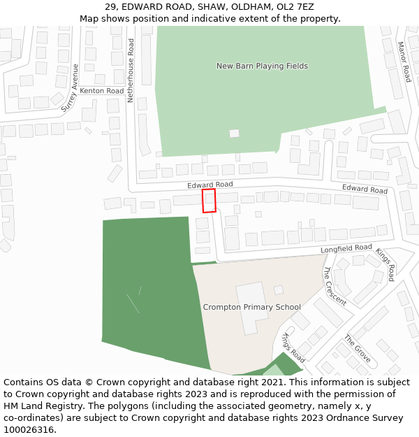 29, EDWARD ROAD, SHAW, OLDHAM, OL2 7EZ: Location map and indicative extent of plot
