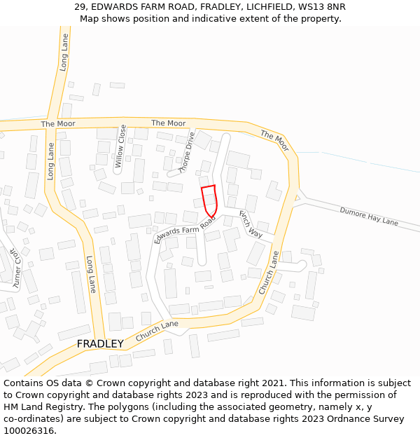 29, EDWARDS FARM ROAD, FRADLEY, LICHFIELD, WS13 8NR: Location map and indicative extent of plot