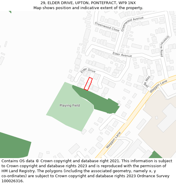 29, ELDER DRIVE, UPTON, PONTEFRACT, WF9 1NX: Location map and indicative extent of plot