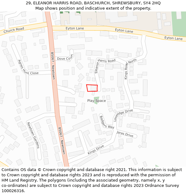 29, ELEANOR HARRIS ROAD, BASCHURCH, SHREWSBURY, SY4 2HQ: Location map and indicative extent of plot