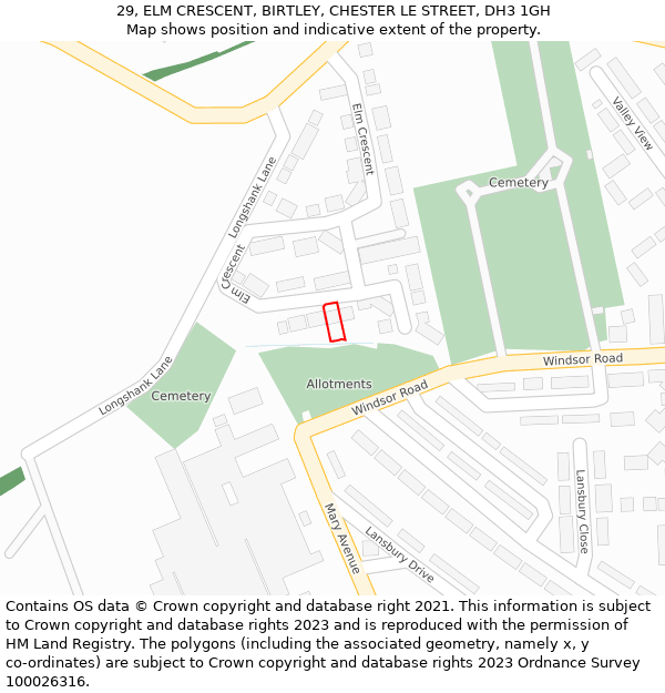 29, ELM CRESCENT, BIRTLEY, CHESTER LE STREET, DH3 1GH: Location map and indicative extent of plot