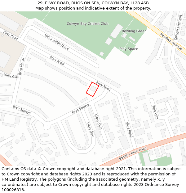 29, ELWY ROAD, RHOS ON SEA, COLWYN BAY, LL28 4SB: Location map and indicative extent of plot