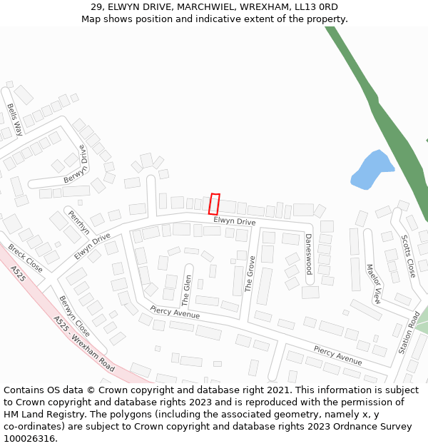 29, ELWYN DRIVE, MARCHWIEL, WREXHAM, LL13 0RD: Location map and indicative extent of plot