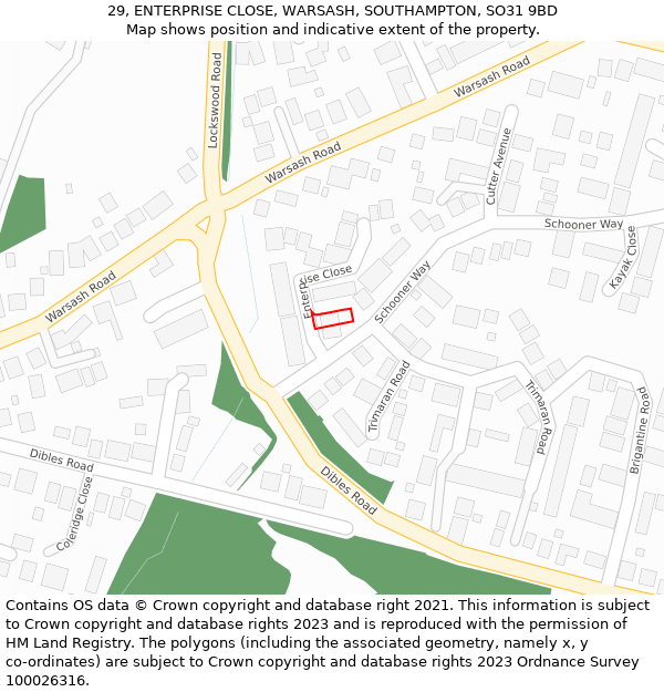 29, ENTERPRISE CLOSE, WARSASH, SOUTHAMPTON, SO31 9BD: Location map and indicative extent of plot