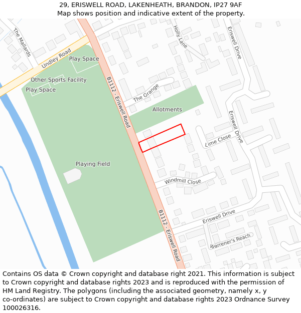 29, ERISWELL ROAD, LAKENHEATH, BRANDON, IP27 9AF: Location map and indicative extent of plot