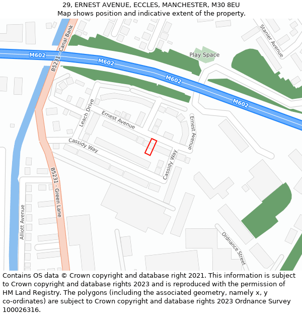 29, ERNEST AVENUE, ECCLES, MANCHESTER, M30 8EU: Location map and indicative extent of plot