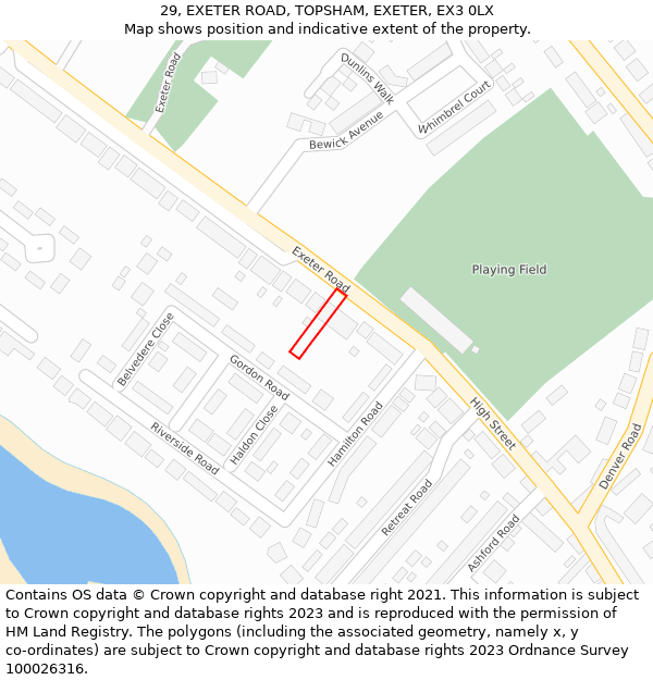 29, EXETER ROAD, TOPSHAM, EXETER, EX3 0LX: Location map and indicative extent of plot