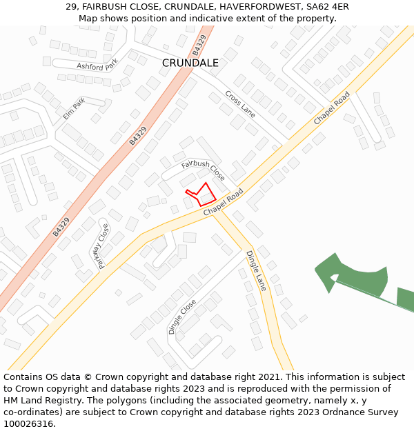 29, FAIRBUSH CLOSE, CRUNDALE, HAVERFORDWEST, SA62 4ER: Location map and indicative extent of plot