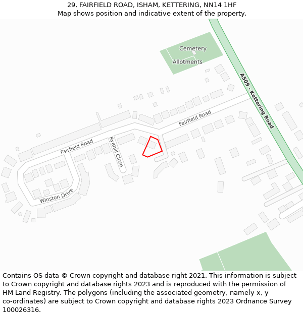 29, FAIRFIELD ROAD, ISHAM, KETTERING, NN14 1HF: Location map and indicative extent of plot