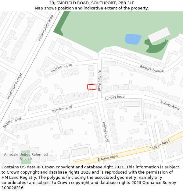 29, FAIRFIELD ROAD, SOUTHPORT, PR8 3LE: Location map and indicative extent of plot