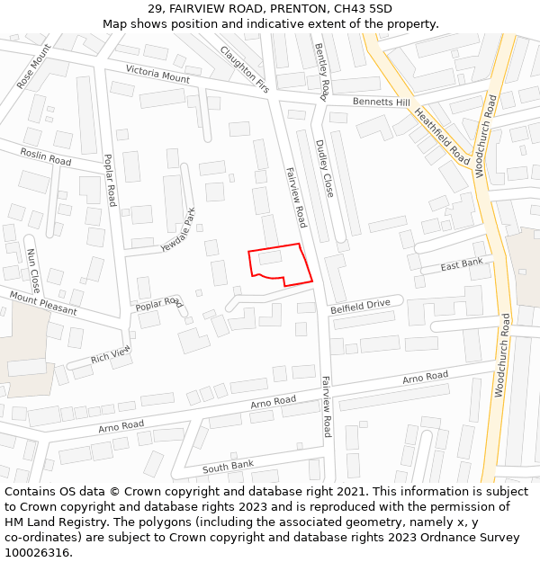 29, FAIRVIEW ROAD, PRENTON, CH43 5SD: Location map and indicative extent of plot