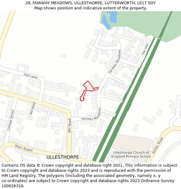 29, FAIRWAY MEADOWS, ULLESTHORPE, LUTTERWORTH, LE17 5DY: Location map and indicative extent of plot